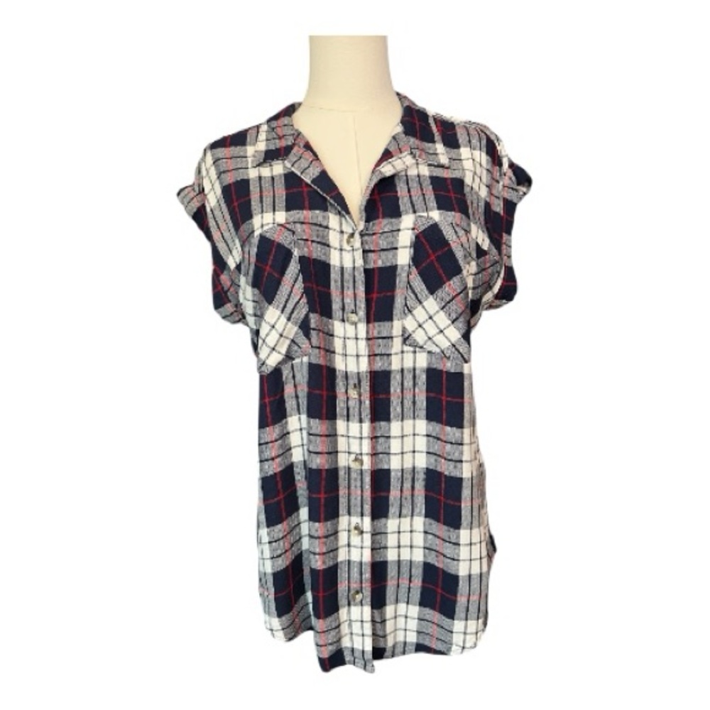 🆕 NWOT Jachs Girlfriend NY red, white & blu plaid button down shirt | size small